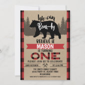 ランバージャックベアリ信じー1歳誕生日招待状 招待状 (正面)