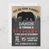 ランバージャックベアワイルドワン1回の1歳の誕生日招待状 招待状 (正面)