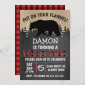 ランバージャックベアワイルドワン1回の1歳の誕生日招待状 招待状 (正面/裏面)