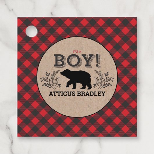 ランバージャックベア男の赤ちゃんクラフトメッセージカード フェイバータグ (正面)