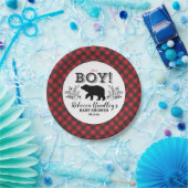 ランバージャックベア男の赤ちゃん素朴シャワープレート ペーパープレート (パーティー)