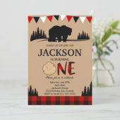 ランバージャックベア素朴1歳の誕生日招待状 招待状 (スタンド正面)