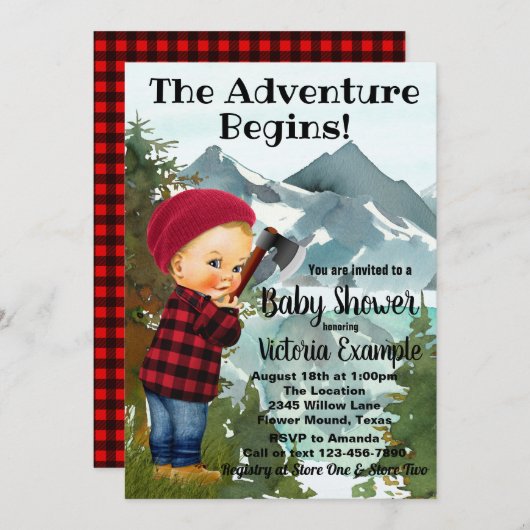 ランバージャックベビーシャワー招待状 招待状 (正面/裏面)