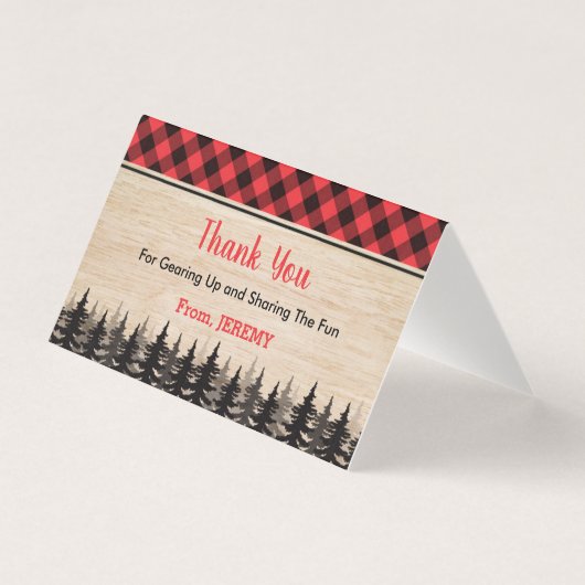 ランバージャックボーイバースデーパーティーフェイバーバッグラベル 名刺 (正面)