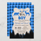 ランバージャックリトルハンターブループレイドベビーシャワー 招待状 (正面/裏面)