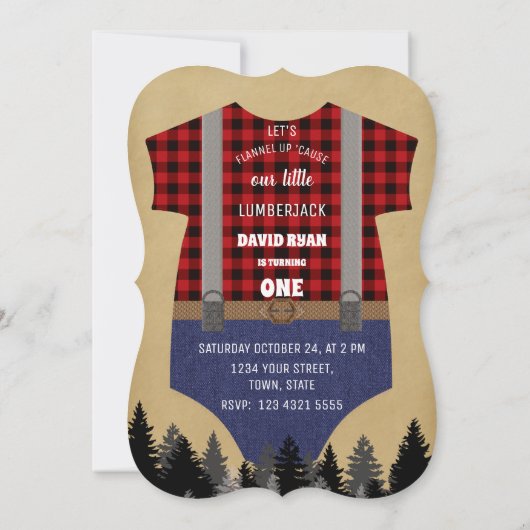 ランバージャックレッドバッファロベビースーツ1位誕生日 招待状 (裏面)