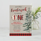 ランバージャックレッドプレイドファースト誕生日招待状 招待状 (スタンド正面)