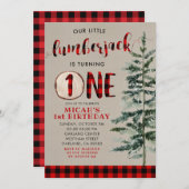 ランバージャックレッドプレイドファースト誕生日招待状 招待状 (正面/裏面)