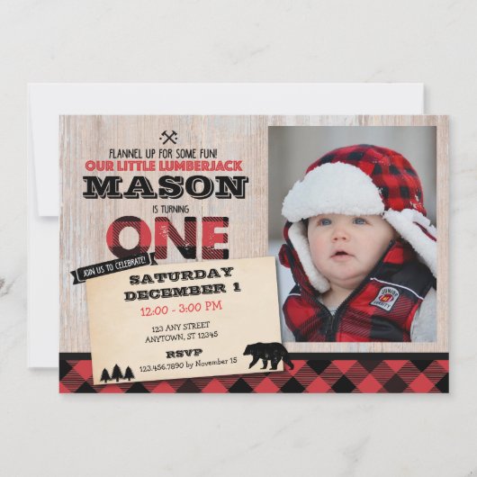 ランバージャックワイルドネスファースト誕生日招待状 招待状 (正面)