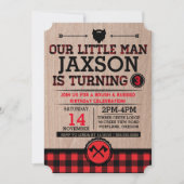 ランバージャック子供の誕生日、素朴な小さな男 招待状 (正面)