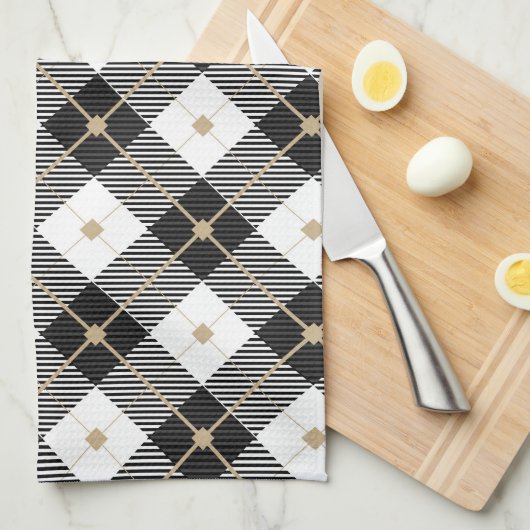 ランバージャック白黒格子模様 キッチンタオル (四つ折り)