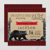 ランバージャック誕生日バッファロープレイドボーイズリトルベア 招待状 (正面/裏面)