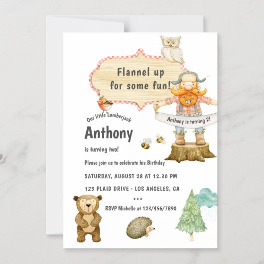 ランバージャック誕生日パーティー マグネット招待状 (正面)