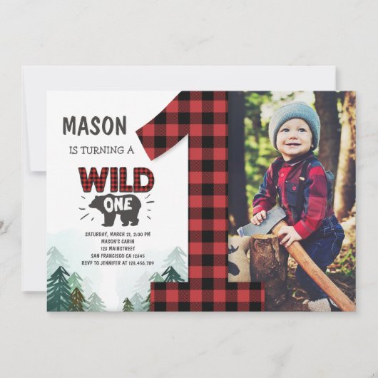 ランバージャック誕生日招待状ウッドランド誕生日 招待状 (正面)
