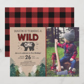 ランバージャック誕生日招待状ワイルドワンフォレスト 招待状 (正面/裏面)