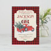 ランバージャック誕生日招待状/レッドトラック 招待状 (スタンド正面)