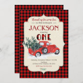 ランバージャック誕生日招待状/レッドトラック 招待状 (正面/裏面)