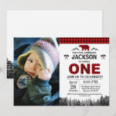 ランバージャック1st誕生日招待状ベアーウッドランド 招待状 (正面/裏面)