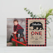 ランバージャック·ウッドランド·ベアワイルド1歳の誕生日 招待状 (スタンド正面)