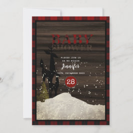 ランバージャッ素朴クバッファロープレイドスタッグベビーシャワー 招待状