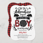 ランバージャッ素朴クバッファロープレイド男の赤ちゃんシャワー 招待状 (正面/裏面)