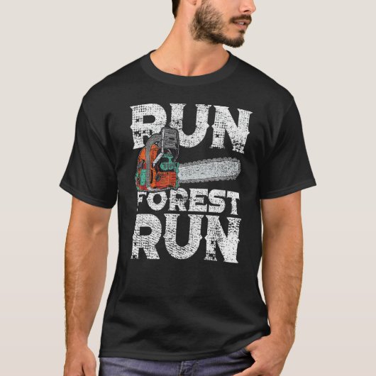 ランバージャッ走クチェーンソーおもしろい森林 Tシャツ (正面)