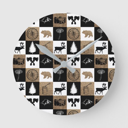 ランバー素朴ジャックキャンピングアドベンチャー ラウンド壁時計 (正面)