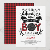 ランバー素朴ジャックバッファロープレイド男の赤ちゃんシャワー 招待状 (正面/裏面)