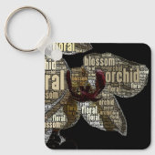 ランフローラの花のワードクラウドの上に黒 キーホルダー (正面)