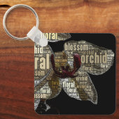 ランフローラの花のワードクラウドの上に黒 キーホルダー (正面)