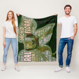 ランフローラ花の緑のワードクラウド フリースブランケット