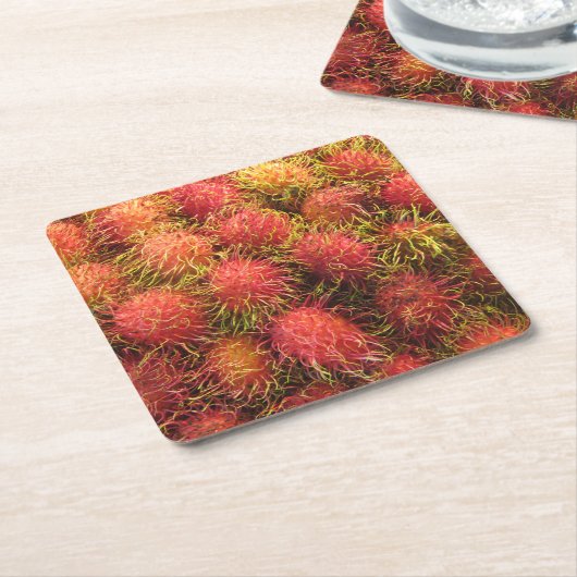 ランブタン熱帯果実 スクエアペーパーコースター (アングル)