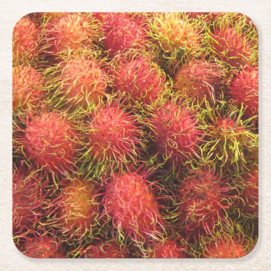 ランブタン熱帯果実 スクエアペーパーコースター (正面)