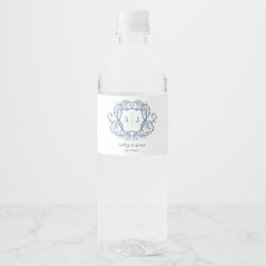 ランブリングローズ スチールブルー モノグラム クラウン ウェディング ペットボトルラベル