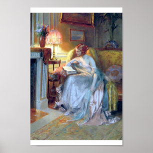 ランプによる女性読書 ポスター