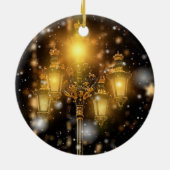 ランプにキラキラした雪が落ちる セラミックオーナメント (裏面)
