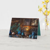 ランプのような田舎風の景色のキャビン カード (黄色い花)