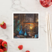 ランプのような素朴なシーン青い茶色のキャビン スタンダードカクテルナプキン (インサイチュ)