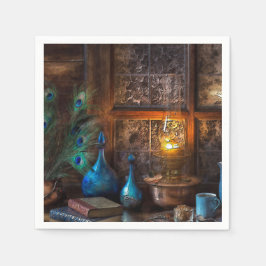 ランプのような素朴なシーン青い茶色のキャビン スタンダードカクテルナプキン