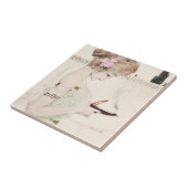 ランプのアールヌーボーのタイルを持つ女の子 タイル (側面)