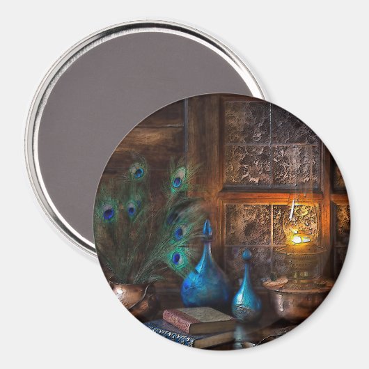 ランプのシーン茶色の田舎風のキャビン マグネット (正面/裏面)