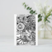 ランプの下の階段ペンとインクイラストレーション ポストカード (スタンド正面)