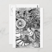 ランプの下の階段ペンとインクイラストレーション ポストカード (正面/裏面)