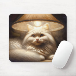 ランプシェードの下の猫の絵 マウスパッド