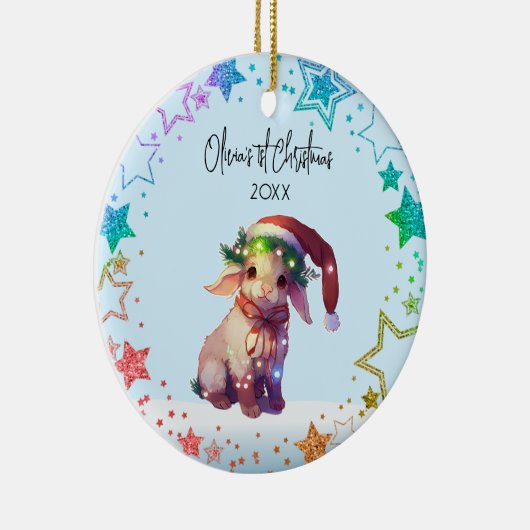 ランプパーソナライズされたベビー羊、ベビー初クリスマス セラミックオーナメント (右)