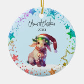 ランプパーソナライズされたベビー羊、ベビー初クリスマス セラミックオーナメント (正面)