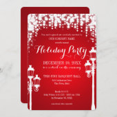ランプポストスパークルレッドホリデーパ企業のーティ 招待状 (正面/裏面)