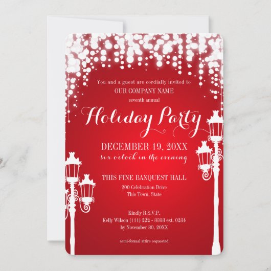 ランプポストスパークルレッドホリデーパ企業のーティ 招待状 (正面)