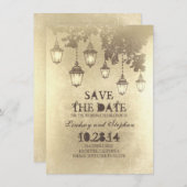 ランプライトをつるすヴィンテージは日付カードを救います セーブザデート (正面/裏面)