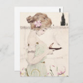 ランプ付き女の子アールヌーボーはがき ポストカード (正面/裏面)